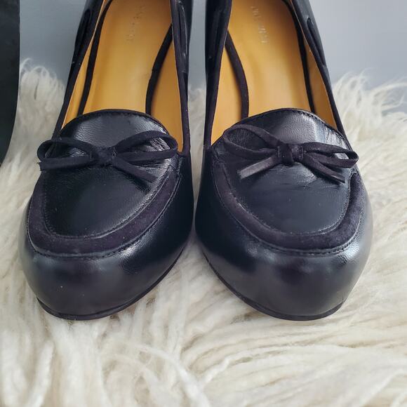 Nine West GHITA Black Leather Almond Toe Bow Detail Pumps Size 10M - Picture 5 of 13